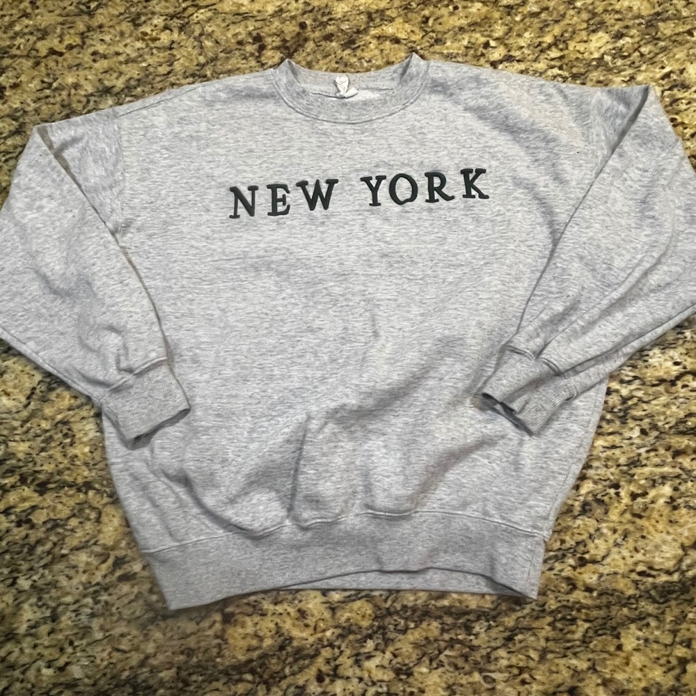 Reflex Womens New York Graphic Sweatshirt‎ Gray Crewneck Oversized Small